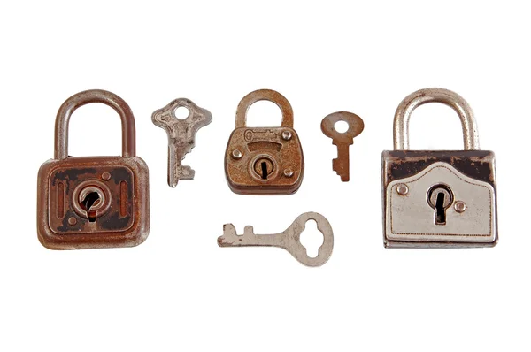 Cadeado velho e chave — Fotografia de Stock