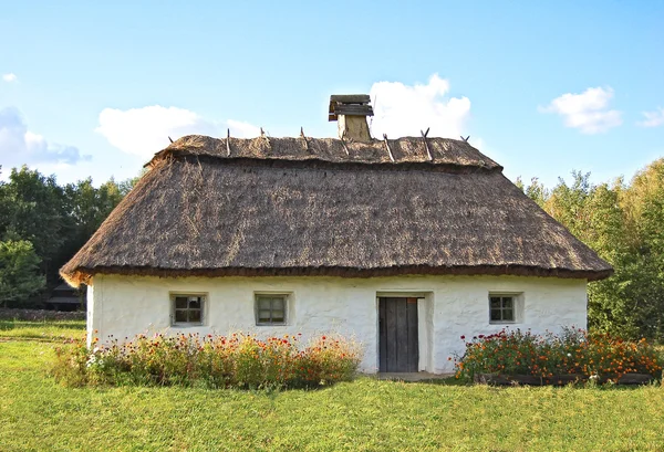 Старовинна хатина з солом'яним дахом — стокове фото