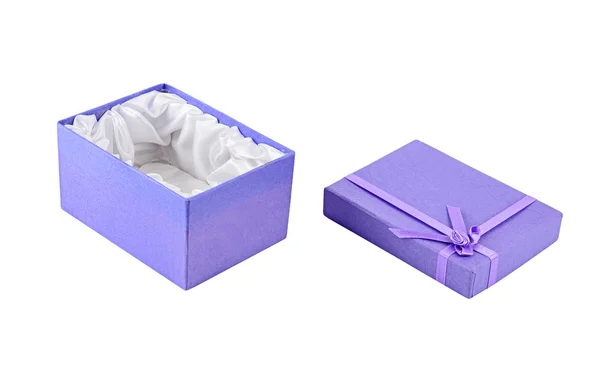 Caixa de presente lilás vazia aberta — Fotografia de Stock