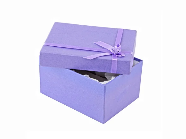 Caixa de presente lilás aberta — Fotografia de Stock
