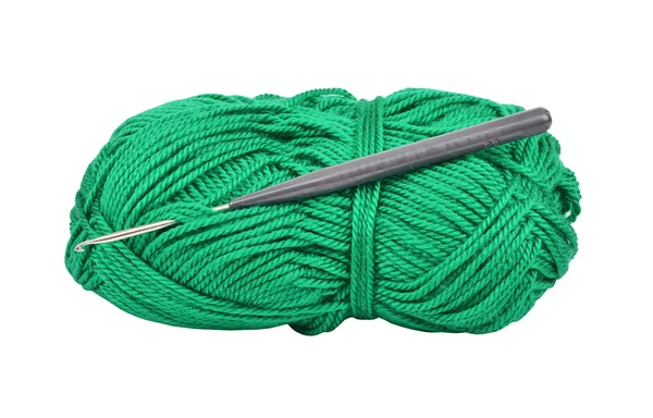 Skein of wool and crochet hook — Stock Photo, Image