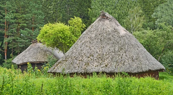 Древний амбар с соломенной крышей — стоковое фото