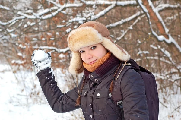 stock image Girl in winter forest