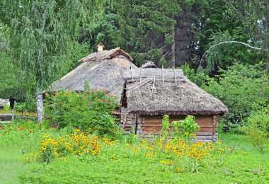Ancient hut and barn with a straw roof clipart