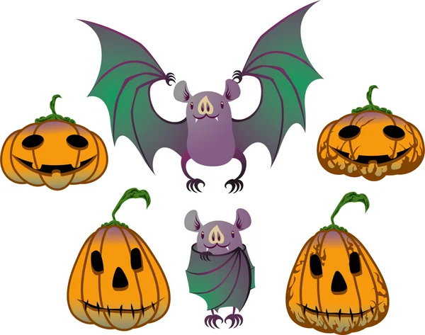 Calabazas de Halloween y murciélago . — Archivo Imágenes Vectoriales
