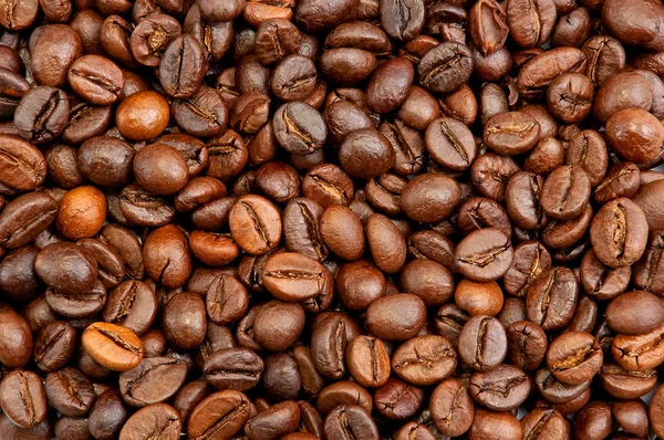 Hnědá kávová zrna pozadí — Stock fotografie
