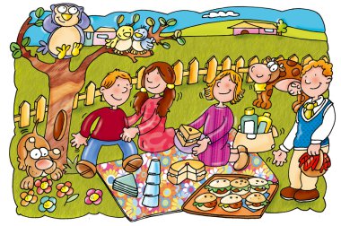 Park with children, clipart