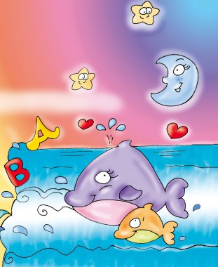 Whale, moon, clipart