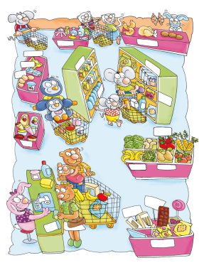 Supermarket, shopping, clipart