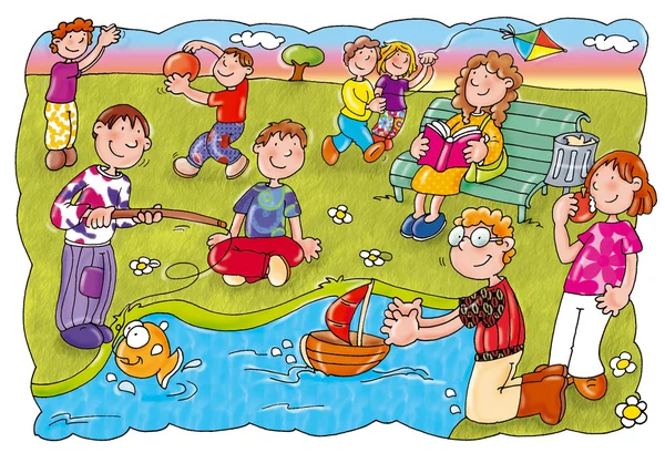 Lago, pesca, niños, — Foto de stock © silviagaudenzi #5884475