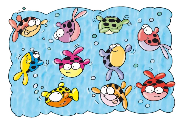 Bubbles to write, fish, colored swim — Stock Photo, Image