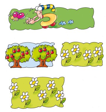 Many animated, trees, apples clipart