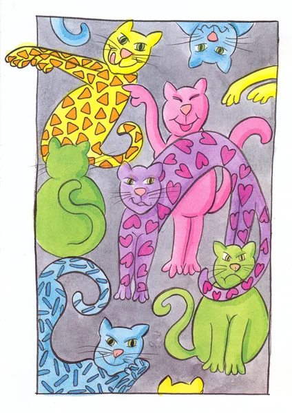 Цветные кошки — стоковое фото