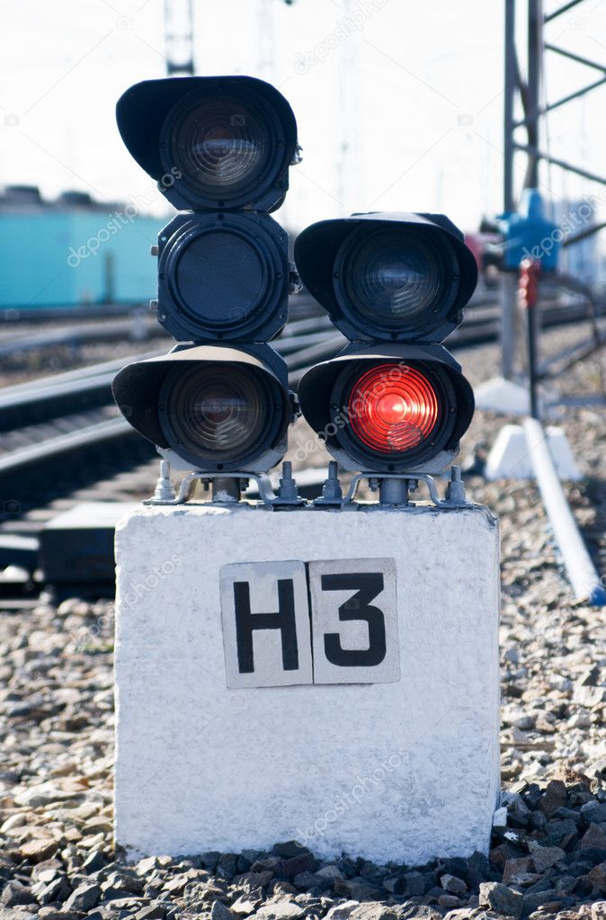 The railway traffic light, train is forbidden, red light.