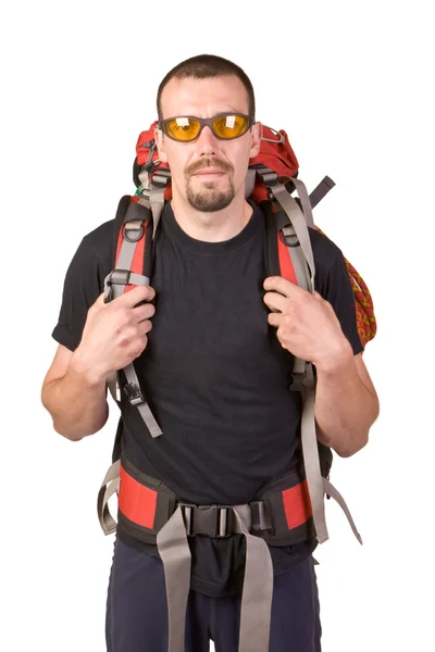 Man wearing spectacles with backpack — Stock Photo, Image