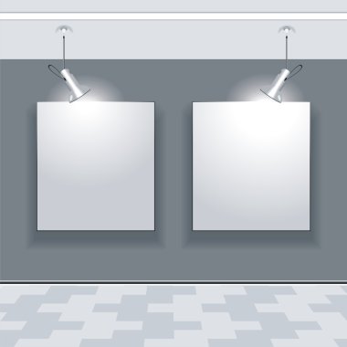 Empty gallery wall with lights clipart