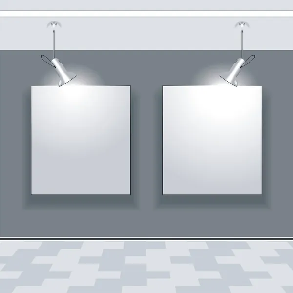 Empty gallery wall with lights — Stock Vector