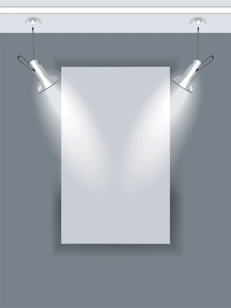 Mur de galerie vide avec lumières — Image vectorielle
