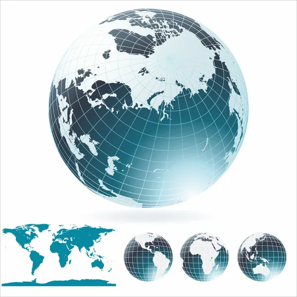 Mapa del mundo con globos establecidos — Vector de stock