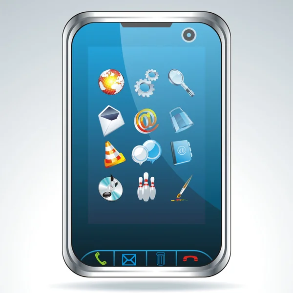 Teléfono móvil con iconos — Vector de stock