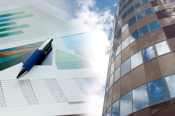 stock image Building and financial chart, business collage