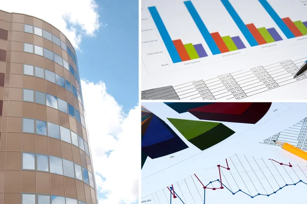 Building and financial chart, business collage — Stock Photo, Image