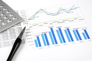 Calculator. charts and pen, success in busines clipart