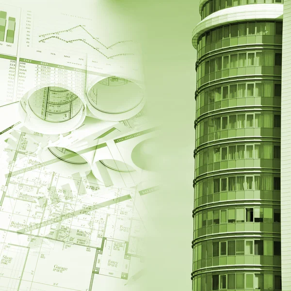 Gebäude und Baupläne, Business-Collage — Stockfoto