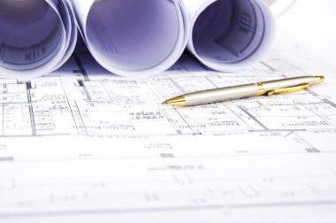 Construction plans, ball pen, business collage clipart