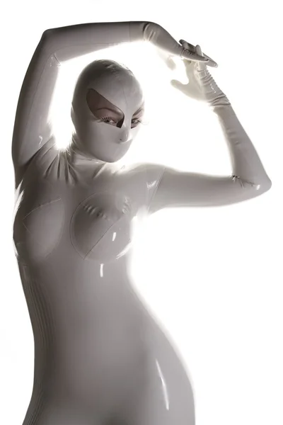 Agna 天然胶乳橡胶 catsuit 戴着面具的魔鬼 — 图库照片
