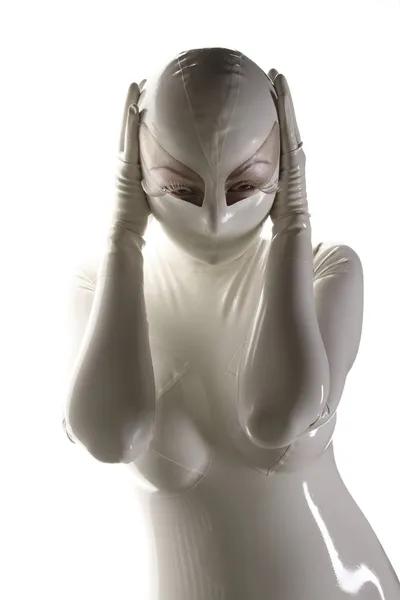 Agna devi in latex rubber catsuit met masker — Stockfoto
