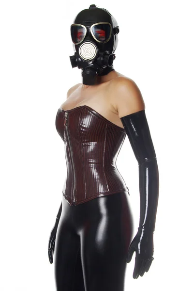 Corsetto e maschera in PVC marrone scuro — Foto Stock