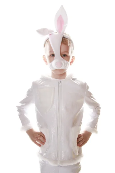 Ritratto Bambino Costume Lepre Isolato Sfondo Bianco — Foto Stock