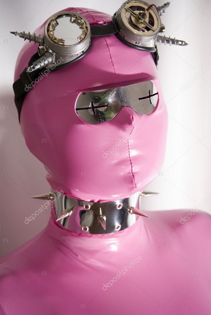 Cyber Fetish Portrait with welding goggles and metall spiked collar