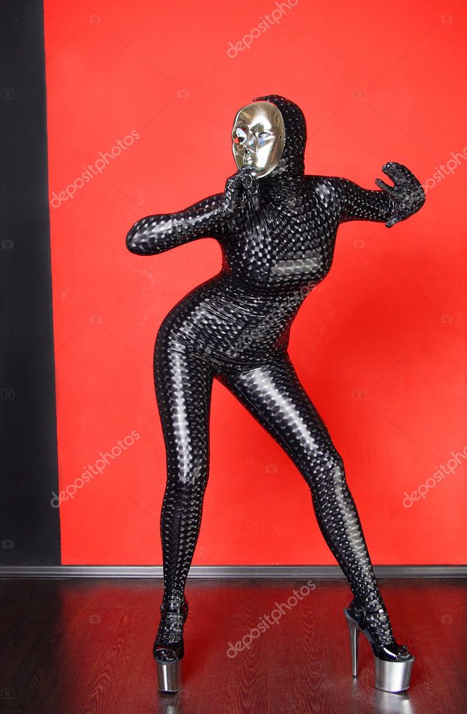Plus Size Woman in Latex Suit and Leather Boots in Thick Heavy
