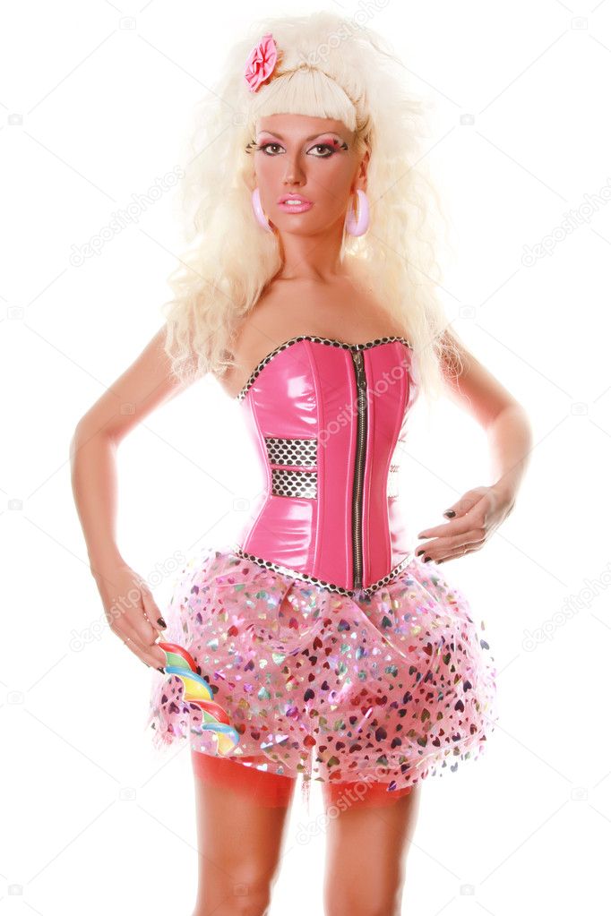 Perfect Barbie Woman in Pink Clothes with Big Candy