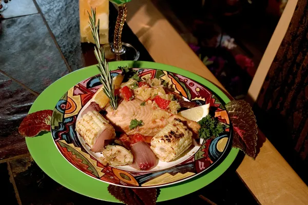 Gourmet Swordfish and grilled vegies — Stock Photo, Image