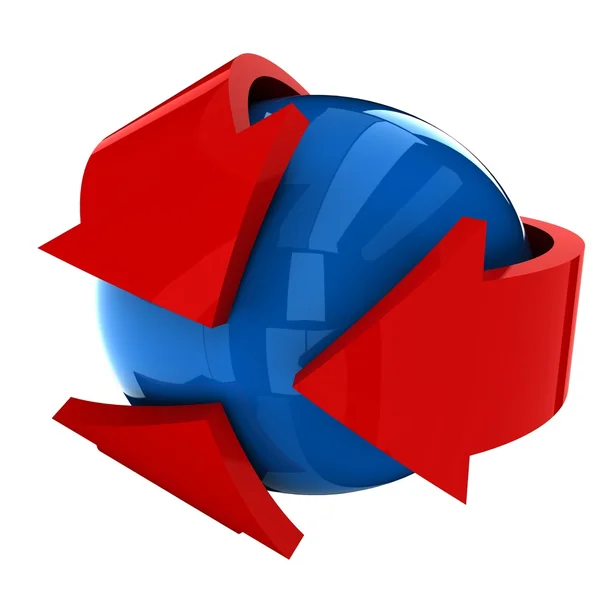 De blauwe bal met de rode pijl — Stockfoto
