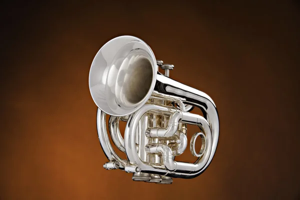 Silver trumpet isolerad på guld — Stockfoto