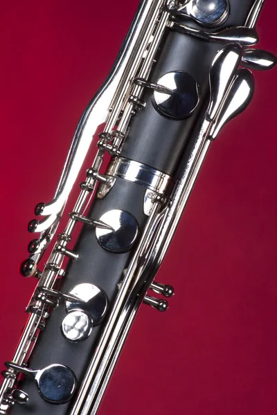 Bass Clarinet Keys On Red — Stock Photo, Image