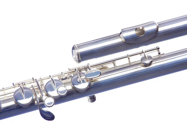 Срібна бас флейта ізольована на білому — стокове фото