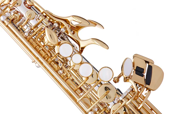 Gouden saxofoon geïsoleerd op wit — Stockfoto