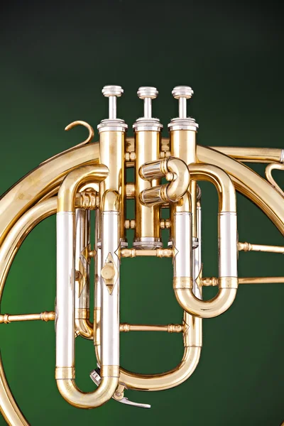 Antique French Horn on Green — Stock Photo, Image