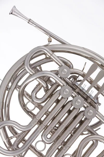 French horn Silver Isolated on White — Stock Photo, Image