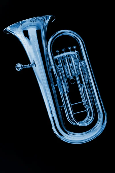 Blaues Tuba Euphonium auf Schwarz — Stockfoto