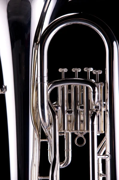 Silver tuba euphonium på svart — Stockfoto