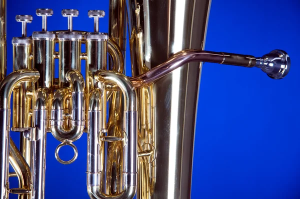 Bass Tuba Euphonium on Blue — Stock Photo, Image