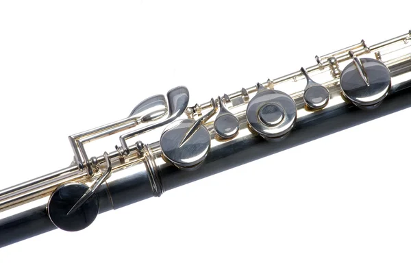 Bass flute ปิด ขึ้น บน ขาว — ภาพถ่ายสต็อก