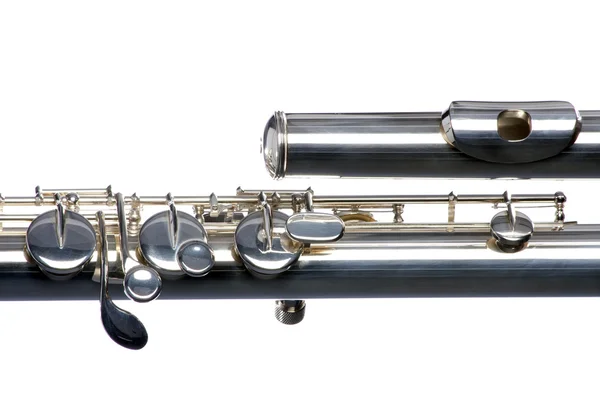 Basová flétna stříbrné izolovaných na bílém — Stock fotografie