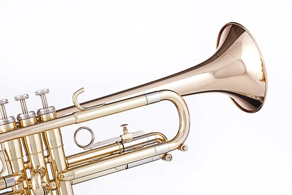 Zlatá trumpeta izolovaných na bílém — Stock fotografie